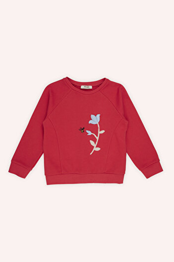 Panço Kız Çocuk Nakış Detaylı Kırmızı Sweatshirt