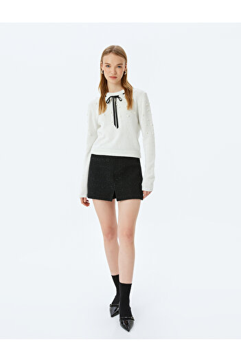 Koton Pearl Detailed Bow Crew Neck Knitwear Sweater