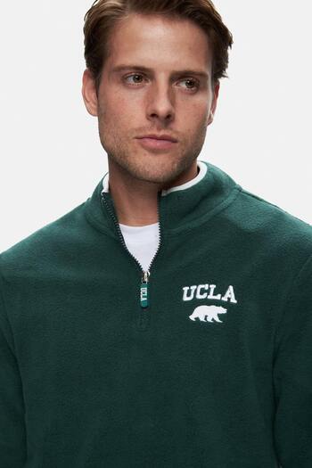 UCLA Ανδρικό φούτερ Cornıng Πράσινο με μισό φερμουάρ με κέντημα από φλις γιακά με βάση Standard Fit
