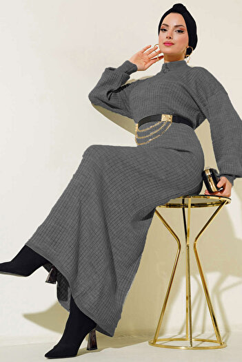 Bigdart 15900 Hijab Knitwear Dress - Anthracite