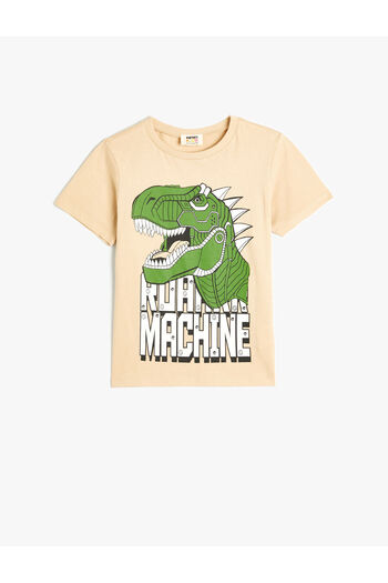 Koton T-shirt z krótkim rękawem i nadrukiem dinozaurów, z okrągłym dekoltem, bawełniany