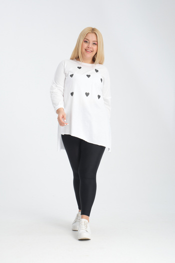Dejabrew Jeans Heart Printed White Asymmetrical Combed Cotton Tunic