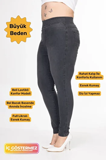 tarzımsüper Large Size Full Lycra Flexible Comfort Model Gathering Elastic Waist High Waist Leggings Jeans