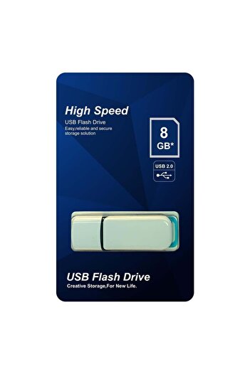 ELBA ذاكرة فلاش USB بلاستيكية باللون الأبيض والأزرق 2.0 بسعة 8 جيجابايت