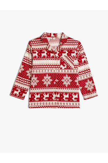 Koton New Year's Themed Pajama Top Printed Long Sleeve Cotton
