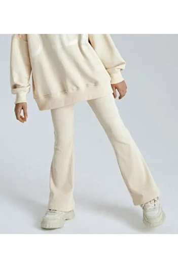 BEBEĞİME ÇORAP Spanish Leg Trousers Ribbed Elastic Waist -Cream Color
