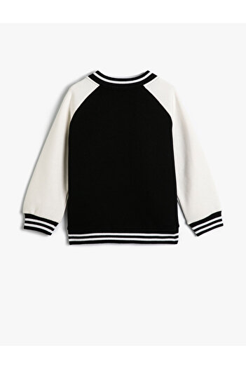 Koton College-Jacke mit Applikation und detailliertem Langarm-Farbblock-Druckknopfverschluss
