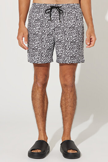 ALTINYILDIZ CLASSICS Ανδρικό λευκό-μαύρο σορτς με τσέπες Quick Dry Pattern Standard Fit Κανονική κοπή
