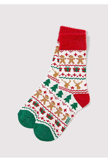 Mavi Christmas Themed White Boot Socks 1912932 -85929