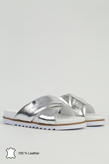 Pierre Cardin PCK-5039 Μοντέλο Ασημένιες Γυναικείες Δερμάτινες Παντόφλες