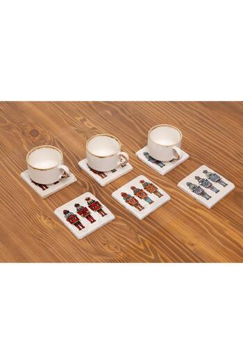 Anadolia Lead Soldier-Nutcracker Patterned 6-Piece Natural Stone Coasters