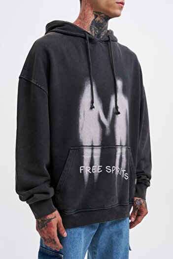 Machinist Ανδρικό φούτερ με δωρεάν Sprit Washed Oversize Μαύρο φούτερ