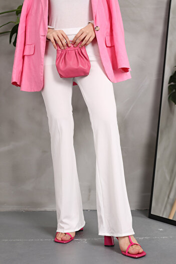 İmajButik White High Waist Spanish Leg Scuba Trousers