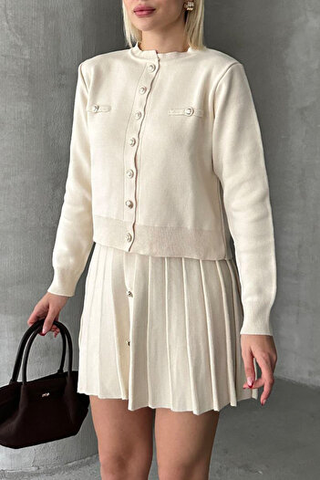 TrendParis Button Detailed Stylish Skirted Knitwear Set