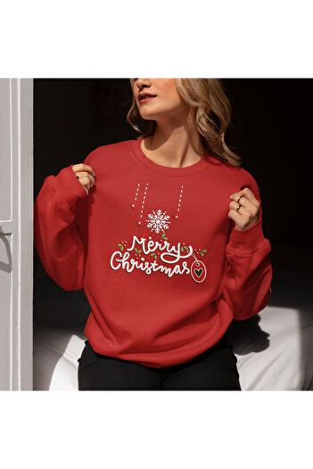 SUNFREE Merry Christmas Printed Oevrsize Sharted Cotton Sweatshirt