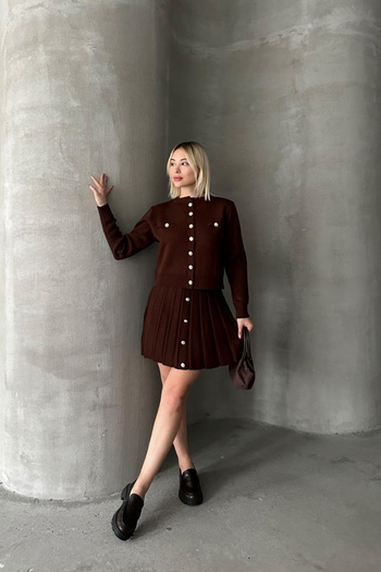 TrendParis Button Detailed Stylish Skirted Knitwear Set