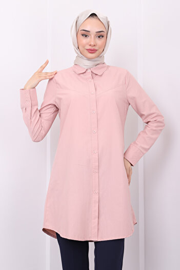 İmajButik Poplin Tunic - Powder Color, Buttoned Design
