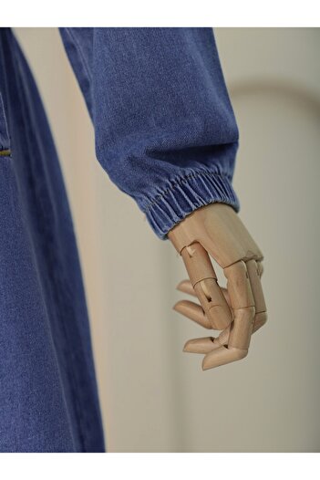 Modamorfo Längliche, geknöpfte Jeanskappe mit elastischen Ärmeln