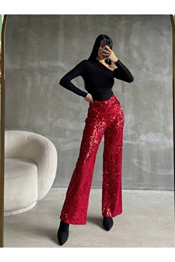 bymaestro woman Women's Palazzo Model Sequined Shiny Pants