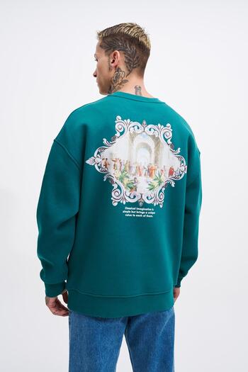 Machinist Ανδρικό φούτερ με στάμπα Renaissance Oversize Petrol Green