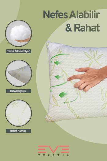 Eve Tekstil 2 Adet Bamboo Serisi Kılıflı Fermuarlı Yıkanabilir Antialerjik Silikon Elyaf Yastık 50x70cm 800 gr