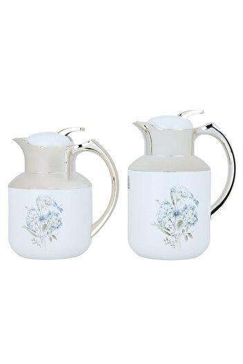 Alsaif Gallery Florya Pro White Thermos Set, Rose Pattern, Gold, 2 Pieces