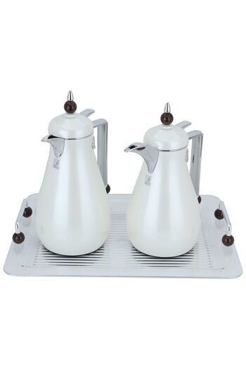 Alsaif Gallery Silver Pearl Crystal Thermos Set With Brown Acrylic Ball Topper