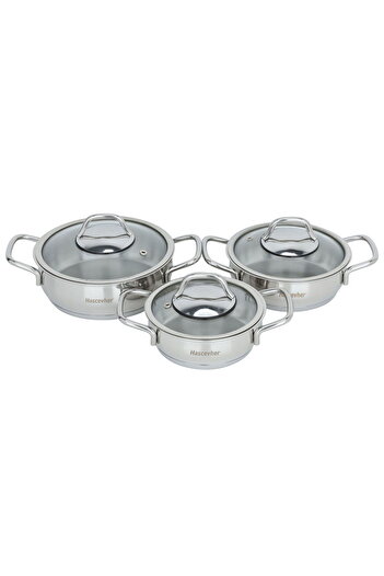 Alsaif Gallery Turkish Steel Cookware Set With Glass Lid, 6 Pieces (14*16*18 Cm)