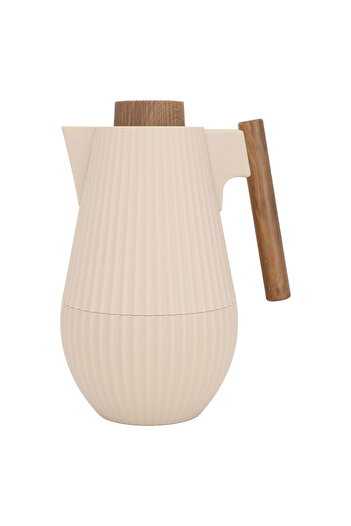 Alsaif Gallery Liar Matte Light Brown Thermos With Wooden Handle, 1 Liter Press