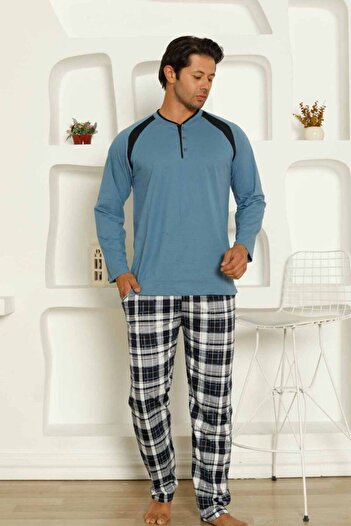 Farya Home Dreamy Cotton Plaid Long Sleeve Button Collar Men's Pajamas Set with Pockets