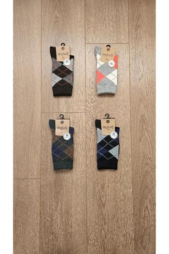Aytuğ Aytuğ Winter Group 4 Pairs Lambswool-Speak (Black-Dark Blue-Green-Grey) Socket Socks- 45013