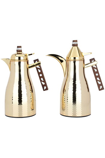 Alsaif Gallery Golden Maymouna Thermos Set With Wooden Handle, Two Pieces