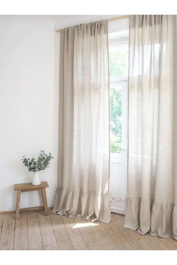 Perdeplus Linen Tulle Curtain Cream Skirt with Ruffles