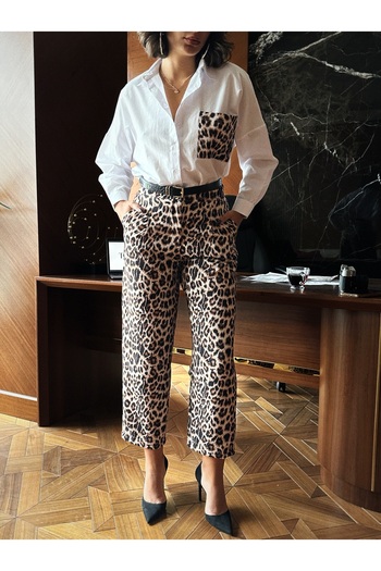 Miss Allos Women's Leopard Print Button Detailed Trousers