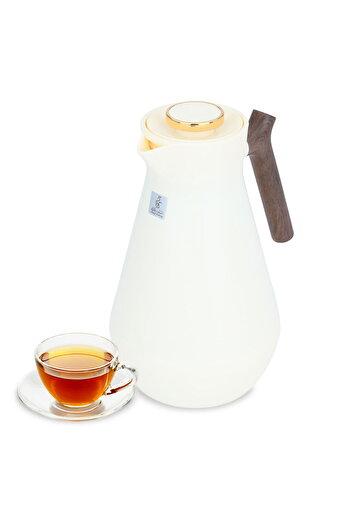 Everest Amada Thermos White With Wooden Handle 1.5 Litres