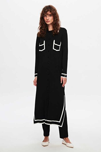 MISS DALIDA Long Knit Cardigan with Colorful Stripe
