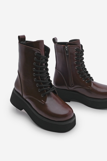 Marjin Claret Red Women's Boots - Thick Sole, Lace-Up and Zippered Linze