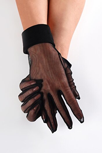 Hobigram Black Plain Bow Stone Bridal Gloves Party Gloves – Party Gloves, Stylish Design – Party Eldiv