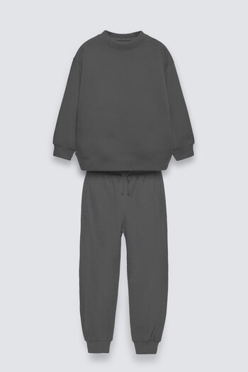 The Champ Clothing Smoked Children's Basic Inner Fleece Tracksuit Set with Crew Neck Waist and Elastic Legs