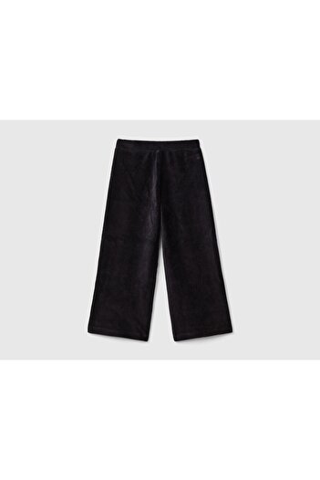 United Colors of Benetton Girl's Black Wide Leg Trousers with Logo Embroidered Back