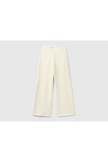 United Colors of Benetton Girl's Ecru Back Logo Embroidered Straight Palazzo Pants