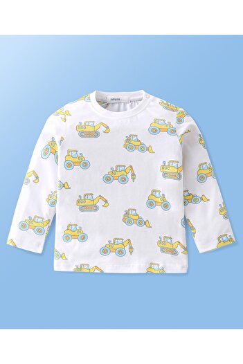 Babyoye Babyoye Cotton Modal Knit Full Sleeves Vehicle Print Night Suit - White