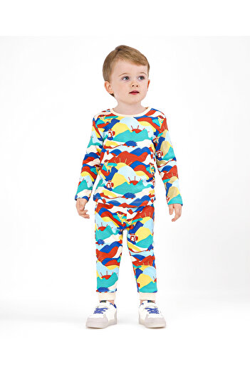 Bonfino 100% Cotton Full Sleeves T-Shirt & Lounge Pant/Co-ord Set Deer & Fox Print- Blue Red & Green