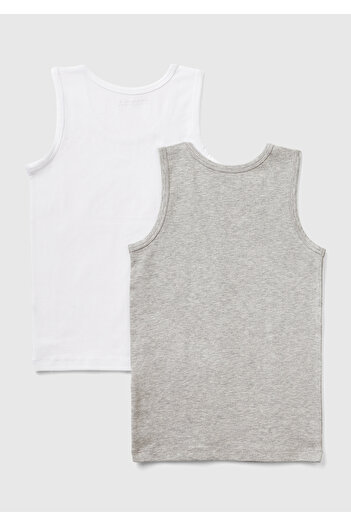 United Colors of Benetton Boy's Gray Melange Straps 2-Piece Solid Color Undershirt Set