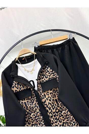 YEDİLALE Leopard Patterned Zippered Double Set