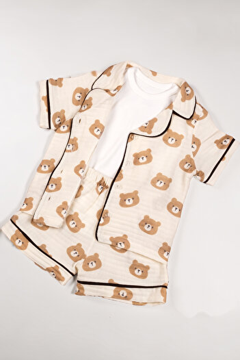 Soothe&Sleep Children's Muslin Suit Pajamas with Bottom Top Shorts - Cute Teddy |   New Season