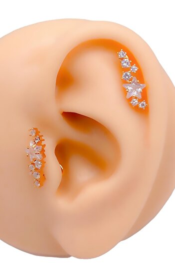 Trinos Cerrahi Çelik Piercing Zirkon Taşlı Büyük Yıldızlı Samanyolu Figürlü Kıkırdak Helix Tragus Piercing(