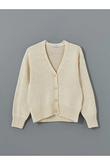 LC Waikiki Lcw Vision Ecru V-Neck Women's Knitwear Cardigan