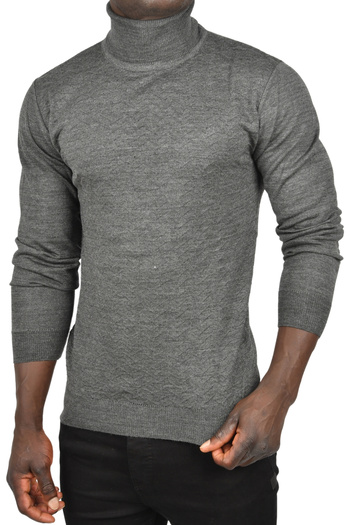 DeepSEA Men's Anthracite Zigzag Print Full Turtleneck Slim Fit Throat Knitwear Sweater 2505497