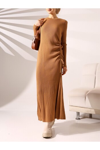 Modamorfo Drawstring Fish Knitwear Dress -Mink